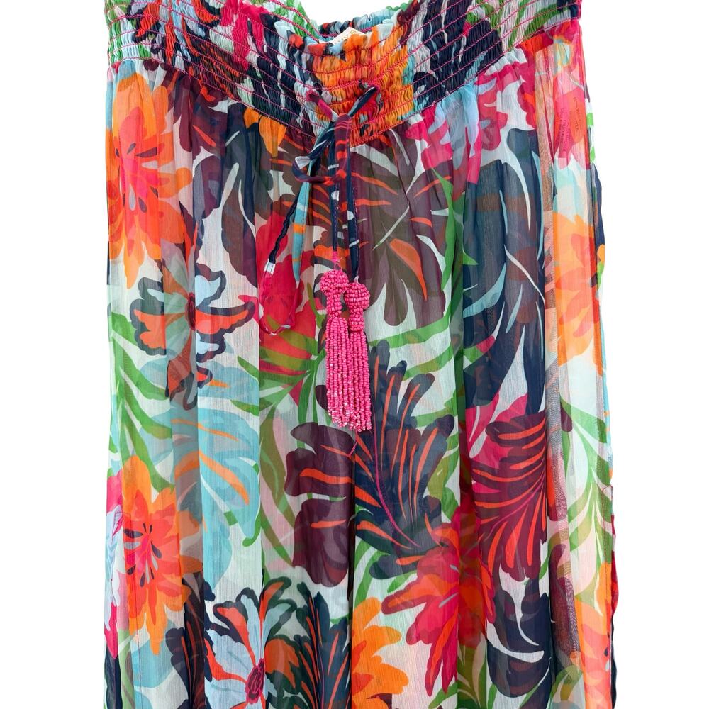 Ramy Brook Lancaster Floral Wide Leg Slit Pants Tassel Tie Size Medium - Picture 4 of 13